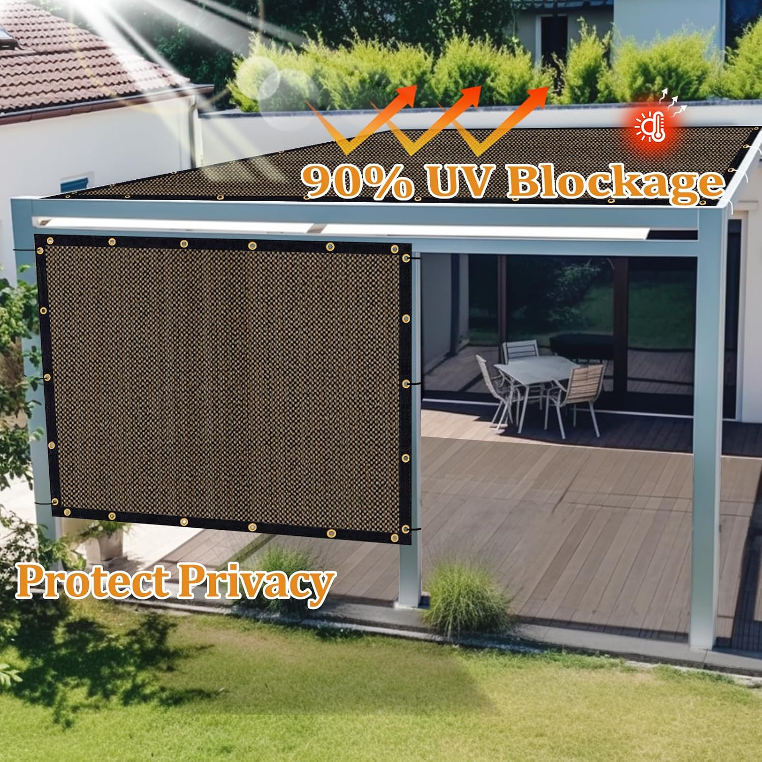 Shade&Beyond Customized Size 14' X 20' Shade Cloth with Grommets, 90% UV Protection UV Protection Mesh Tarp Sun Screens for Patio GN04, Mocha