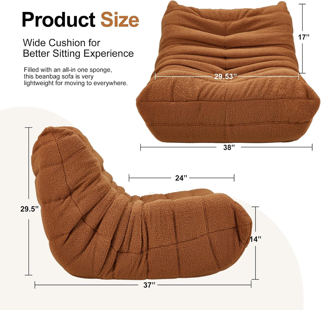 Bean Bag Chairs for Adults Giant Bean Bag Chair Memory Foam BeanBag Chair Bean Bag Sofa with Filler Faux Fur Fireside Beanbags Lazy Sofa for Living Room Bedroom Office (Brown Teddy, Single)