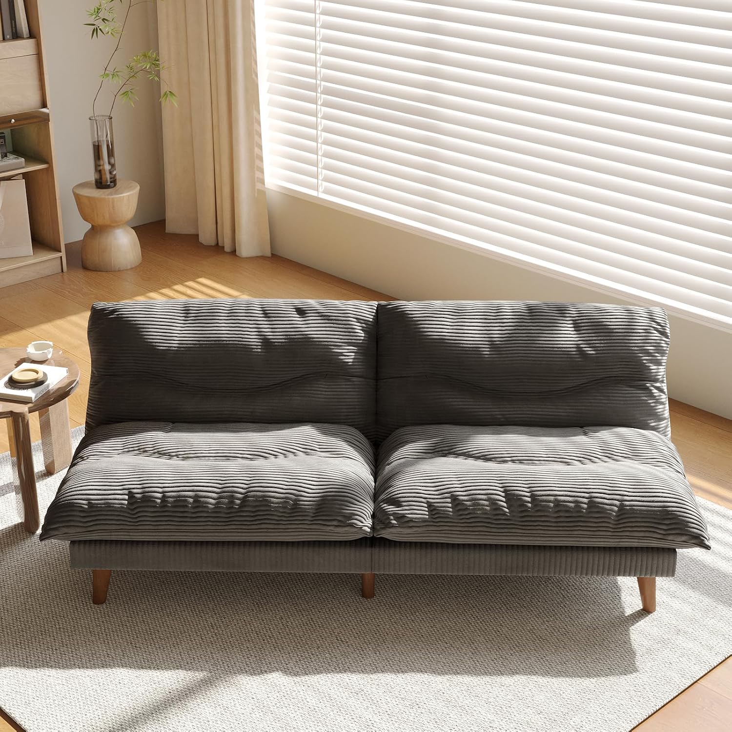 LLappuil Futon Sofa Bed, 69 inch Futon Couch with Adjustable Backrest, Corduroy Convertible Sleeper Sofa Bed, Folding Sleeper Recliner, Loveseat for Apartment, Living Room, Office (Grey)