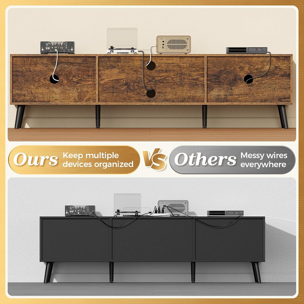 SUPERJARE 70.9 Inch TV Stand for 65, 75 Inch TV, Entertainment Center with Adjustable Shelf, 2 Cabinets, TV Console Table, Media Console, Solid Wood Feet, Cord Holes, for Living Room, Rustic Brown