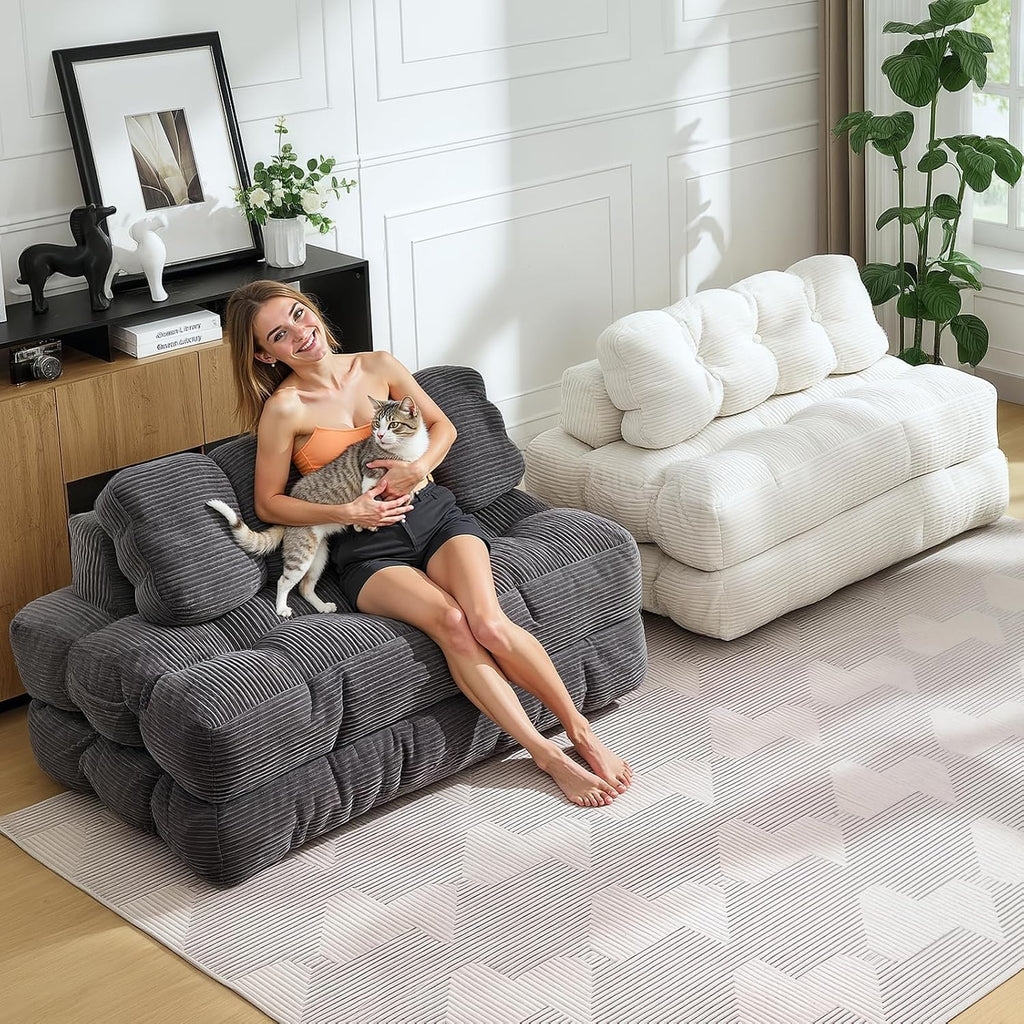 Folding Sofa Bed, 3-in-1 Convertible Sleeper Chair with Pillow, Double Futon Couch Bed with Back Support, Portable Fold Out Chair Bed Comfy Floor Sofa Lounge for Living Room Bedroom, Gray