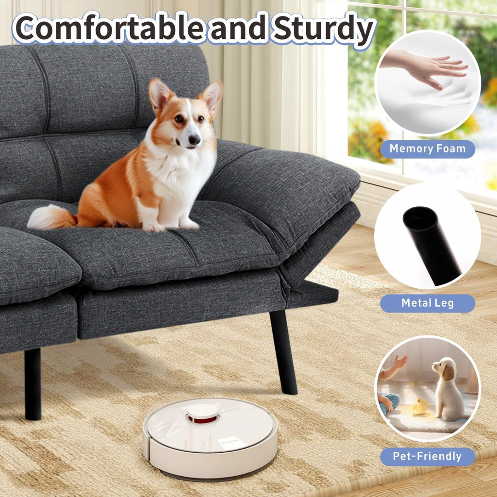 MUUEGM Futon Sofa Bed Loveseat Memory Foam Modern Office Couch Sleeper Bed Convertible Love seat Sofa for Small Spaces,Apartment,Office with Adjustable Armrest Backrest