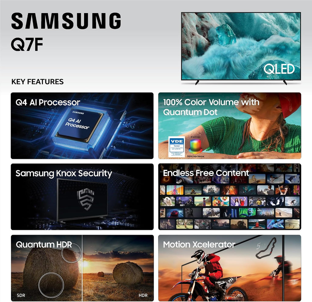Samsung 85-Inch Class QLED Q7F Series Samsung Vision AI Smart TV (2025 Model, 85Q7F) Quantum HDR, Object Tracking Sound Lite, Q4 AI Gen1 Processor, 4K upscaling, Gaming Hub, Alexa Built-in