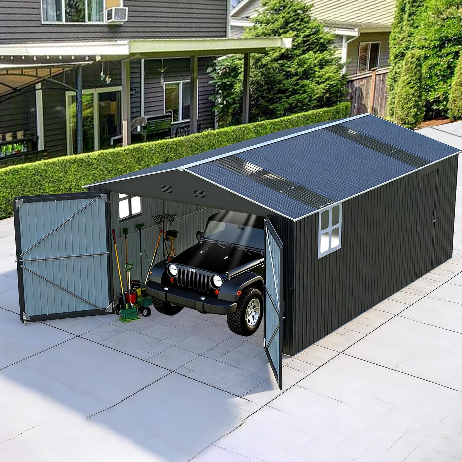 13x20ft Outdoor Storage Shed, Metal Storage Shed Heavy Duty, Large Garage Shed with 2 Doors 4 Vents 2 Translucent Roof