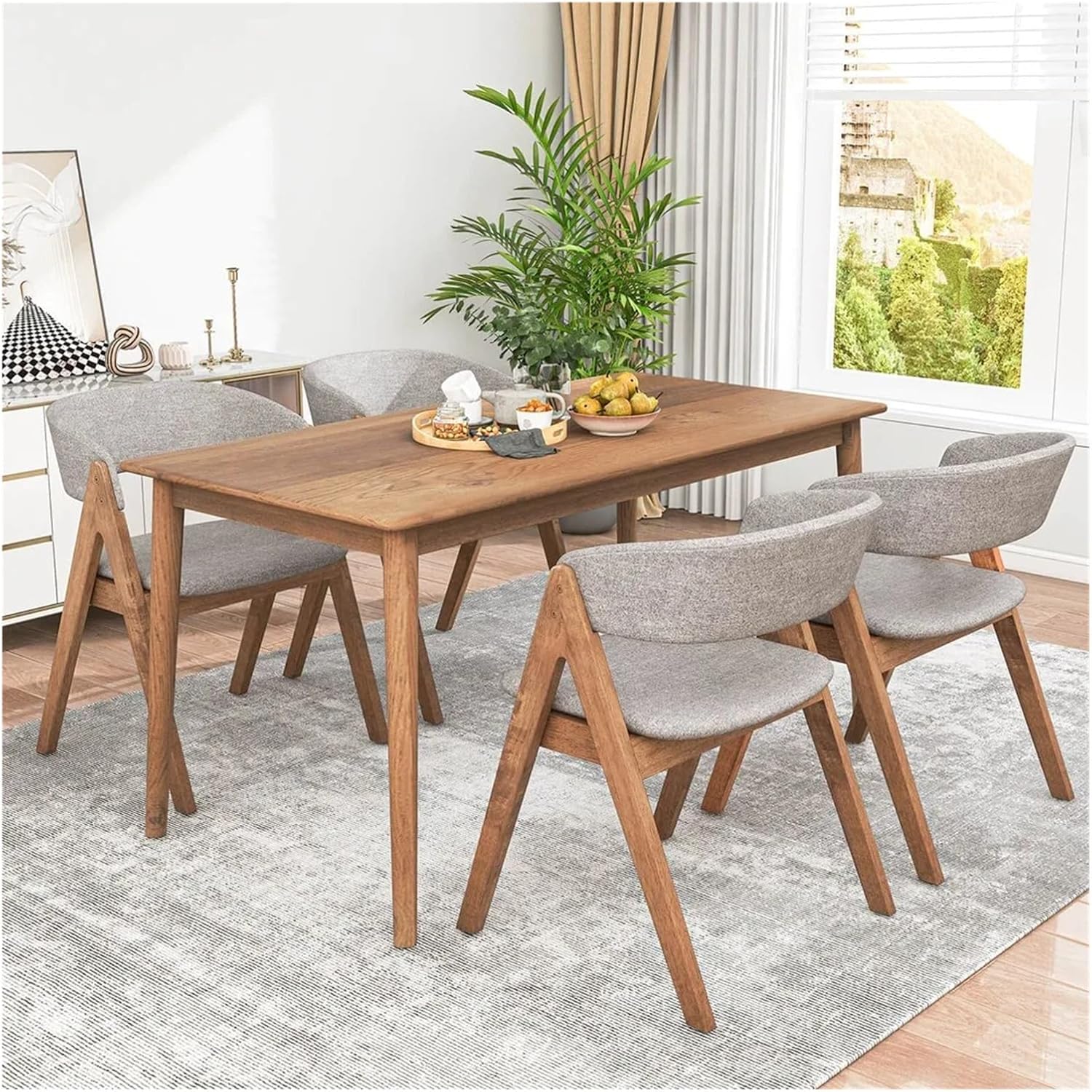 Dining Chairs Outdoor 1pcs Dining Chairs with Curved Backrest Max 400Lbs Sturdy Rubber Wood Frame