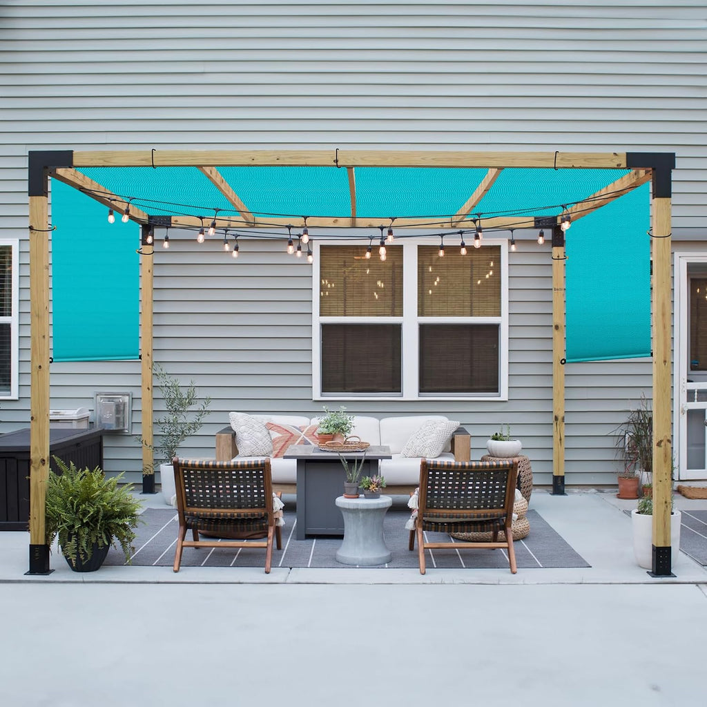 Patio 12' x 16' Waterproof Pergola Canopy Replacement Shade Cover Sun Sail for Deck Porch Backyard Shade Cloth Tarp with Grommets Rods Privacy Shade Screen, Turquoise