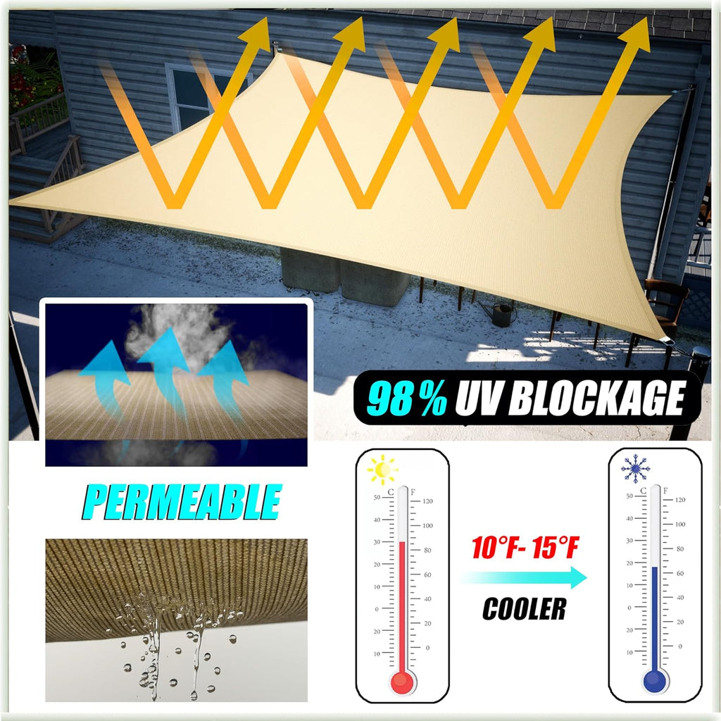 Amgo Custom Size 12' x 16' Green Rectangle Square Sun Shade Sail UPF50+ AGTAPR0810, Order to Make Canopy Awning, 95% UV Blockage, Water & Air Permeable, Commercial and Residential (We Customize)