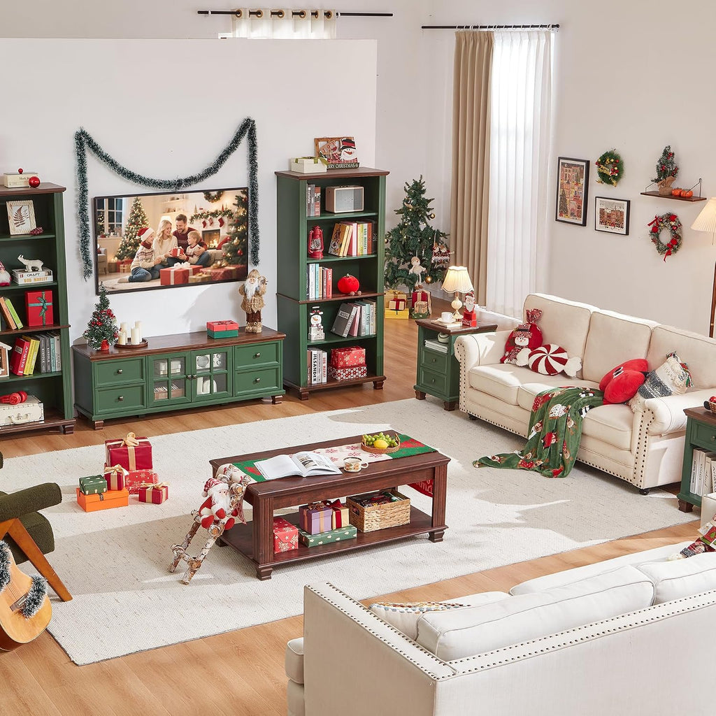 SAVOR LIFE Farmhouse TV Stand for Living Room, Rustic Green Entertainment Center with Storage Cabinet,Wood TV Console with 4 Drawers,Modern TV Stands for Bedroom,Green