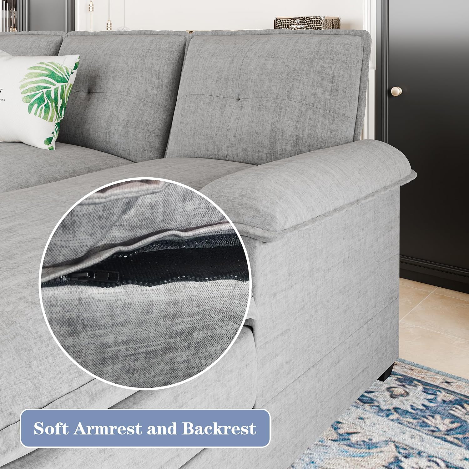 110' Sectional Couches for Living Room,U Shaped Big Sofa Couch with Double Chaise,Modern 4 Seat Modular Sofa Couches with Thick Cushion & Soft Backrest,New Grey