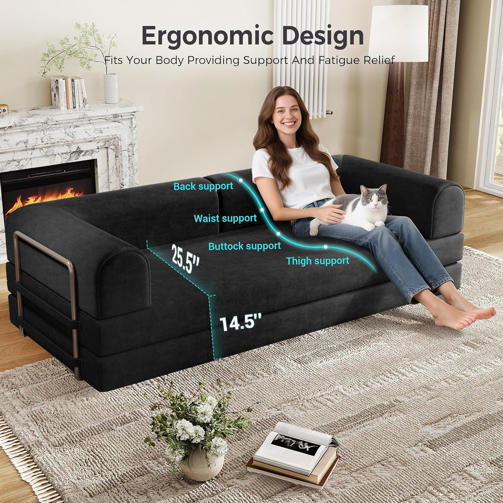 78.8' Convertible Sofa Bed,Corduroy Futon Couch, Folding Pull Out Futon Sofa,No Assembly Boneless Couch for Living Room