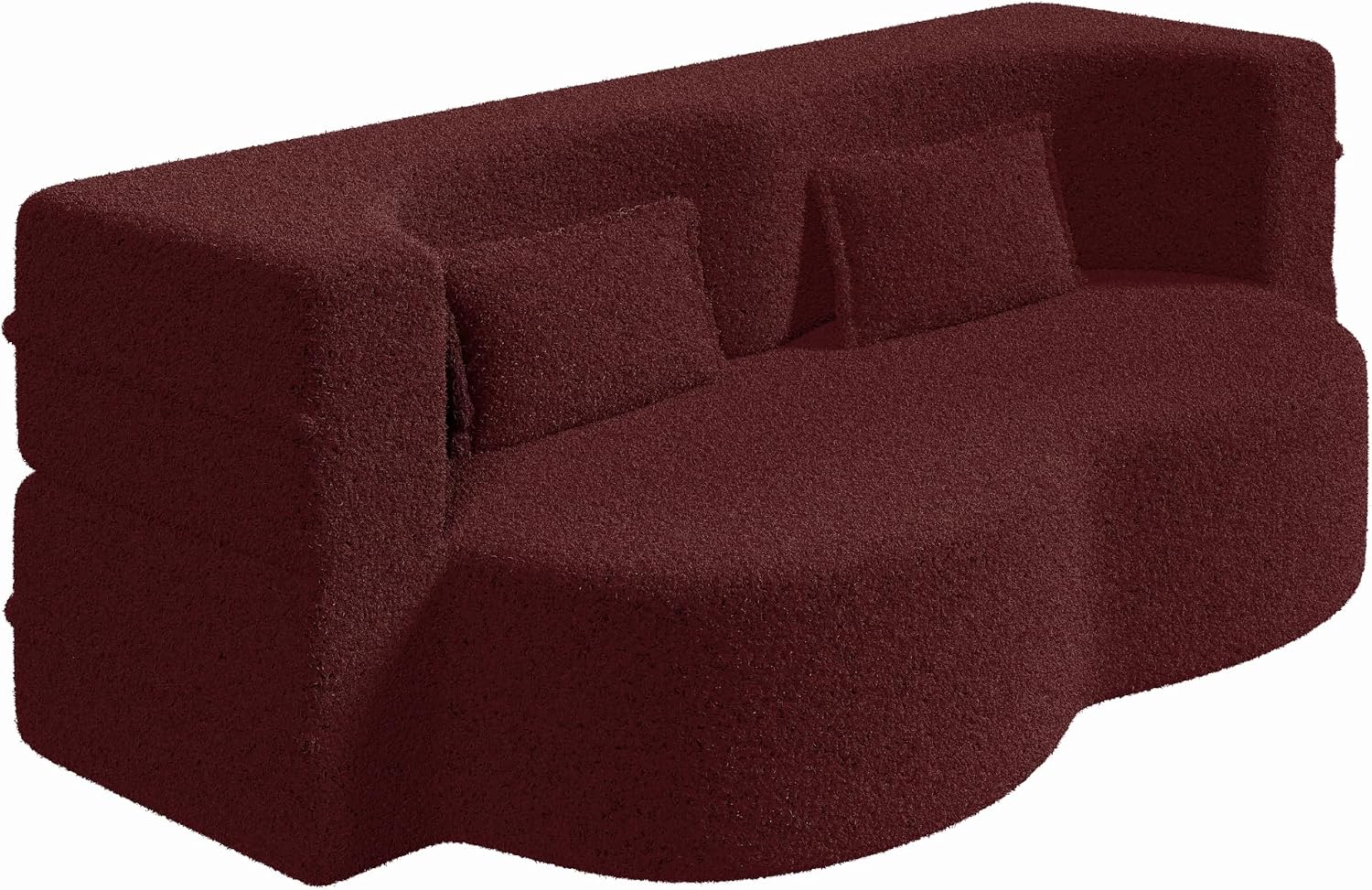 2-in-1 Folding Convertible Sofa Bed,78 Inch Convertible Boneless Couch with Pilow Foldable Matress, Teddy Loveseat Sleeper Pull Out Bed Floor Sofa Modular Futon Couch (Teddy, Burgundy)