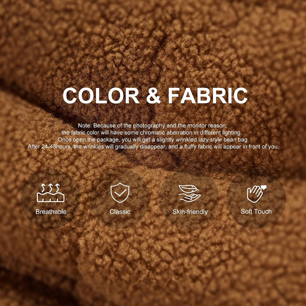 Bean Bag Chairs for Adults Giant Bean Bag Chair Memory Foam BeanBag Chair Bean Bag Sofa with Filler Faux Fur Fireside Beanbags Lazy Sofa for Living Room Bedroom Office (Brown Teddy, Single)