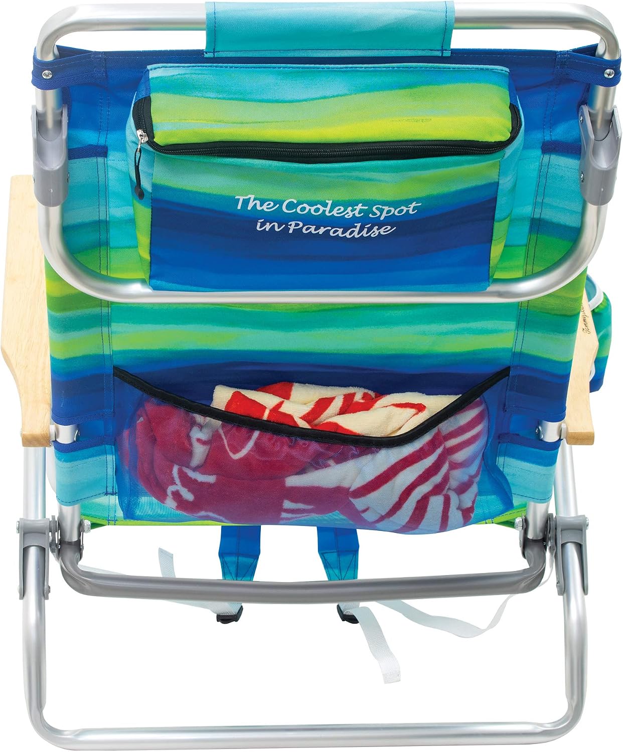 Tommy Bahama 2-Pack 5-Position Classic Lay Flat Backpack Beach Chair with Cooler and Cup Holder, Portable Folding Beach Chair for Tanning, Blue/Green