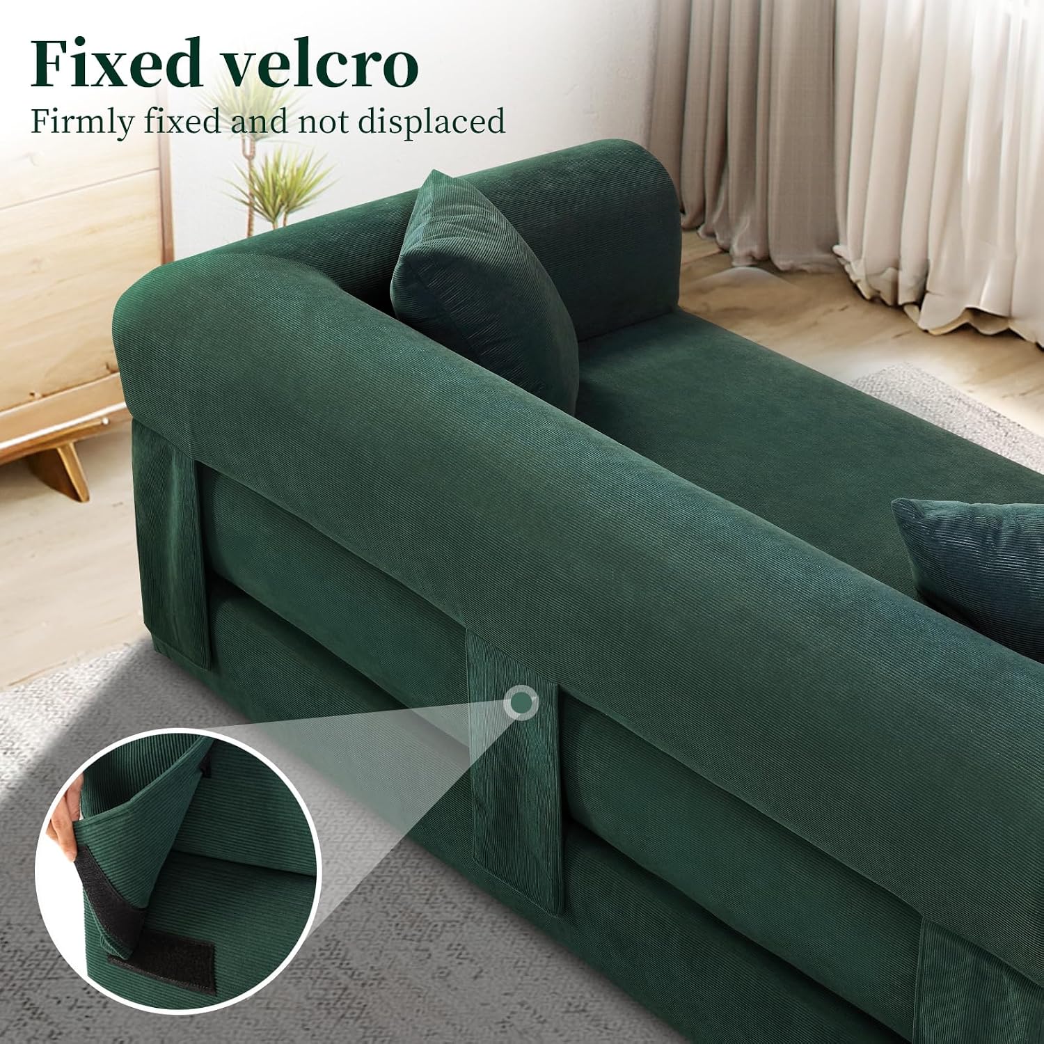 KBQ 3-Seat Convertible Sleeper Sofa Bed with 2 Pillows, Corduroy Folding Mattress Couch, Floor Sofa Lounge Couch for Living Room Bedroom Lounge Studio, Deep Green