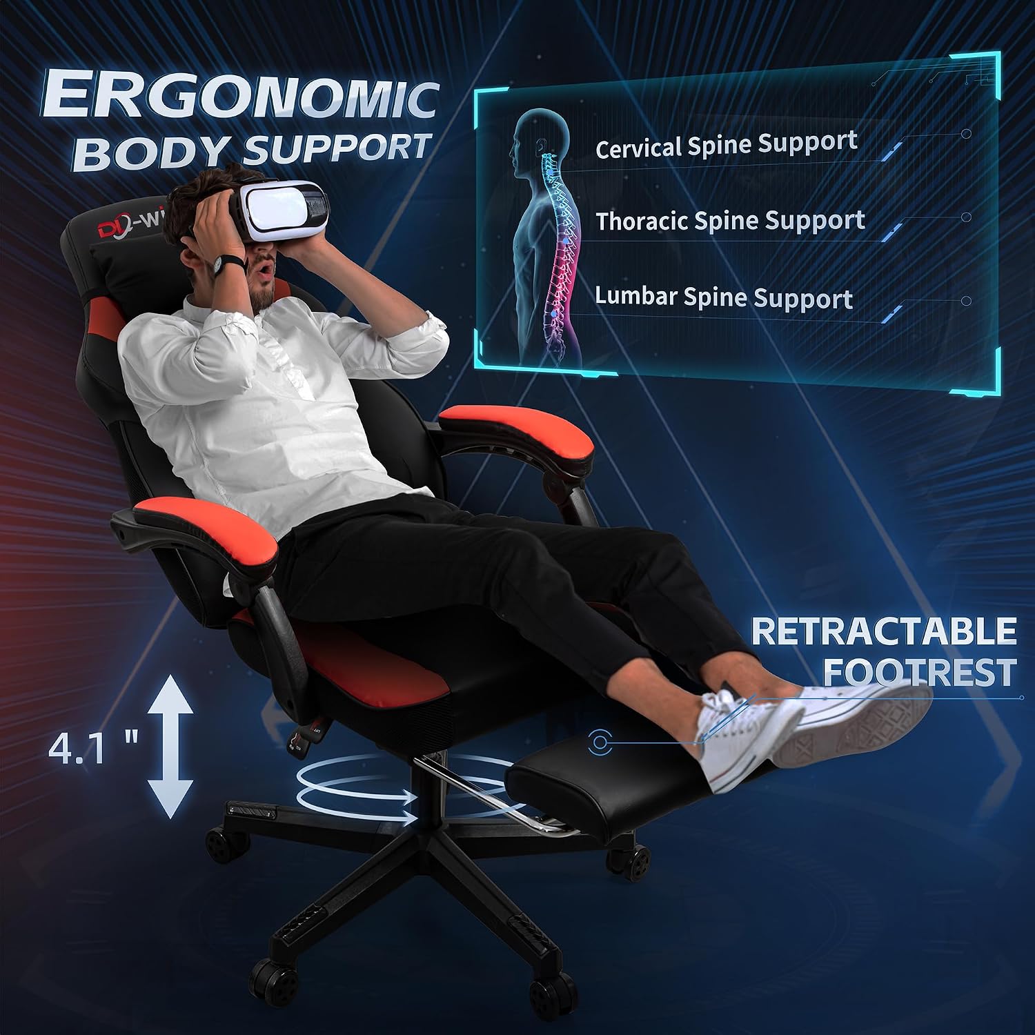 DL-win Computer Gaming Chairs, Gaming Chair with Swivel Computer Gamer Chair for Gaming Rocker, Red