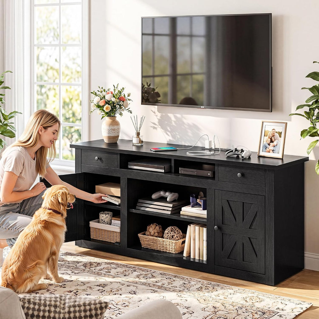 YITAHOME Farmhouse TV Stand for 65-Inch TV, Entertainment Center with Storage Cabinets & Drawers, TV Console for Living Room, Black