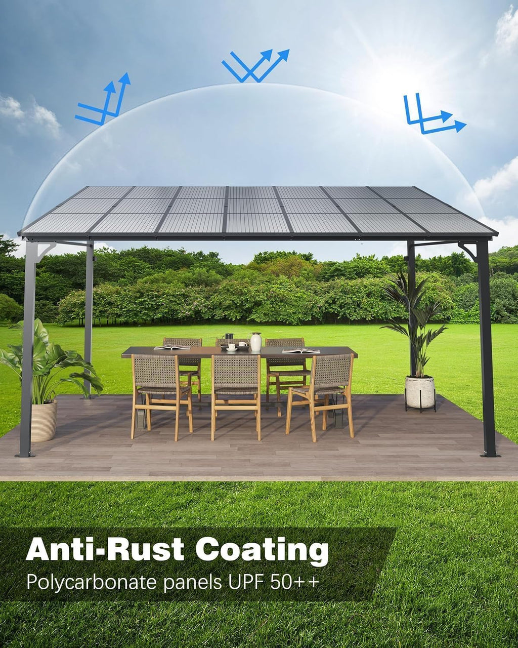 10x12 FT Gazebo for Patio, Wall Mounted Lean to Hardtop Gazebo Pergola with 6Mm Sloped Roof Heavy Duty Awnings for Porch, Decks, Backyard to Shade & Rain