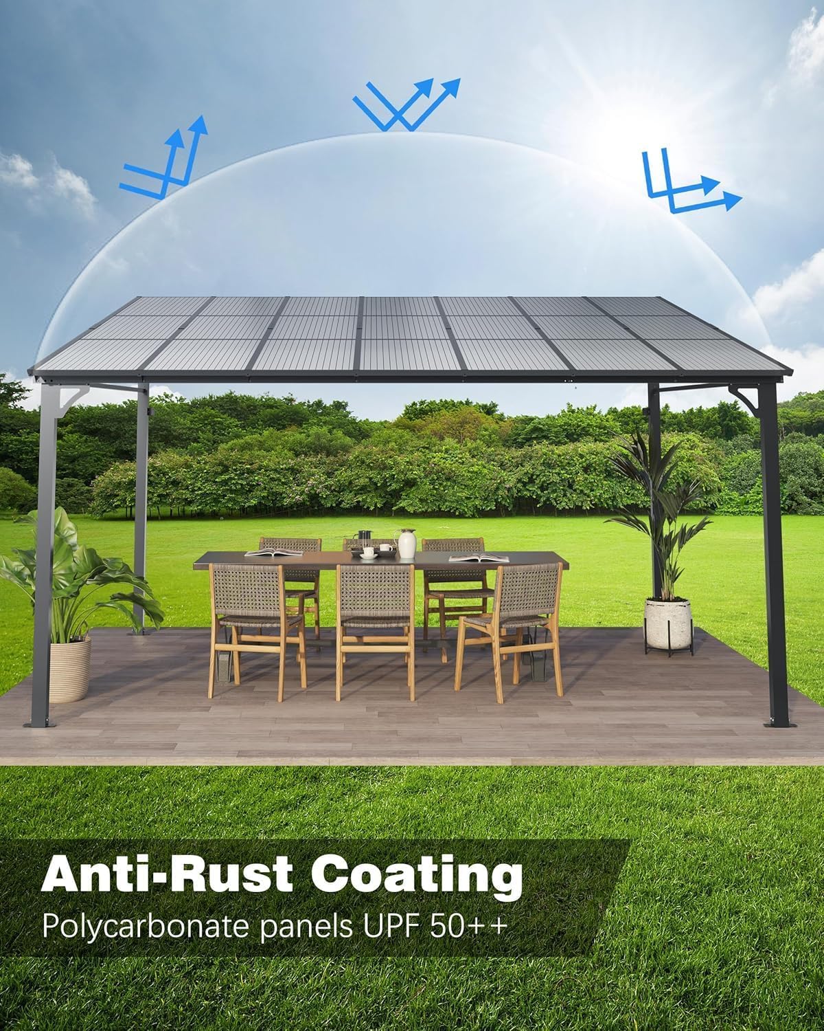 10x12 FT Gazebo for Patio, Wall Mounted Lean to Hardtop Gazebo Pergola with 6Mm Sloped Roof Heavy Duty Awnings for Porch, Decks, Backyard to Shade & Rain