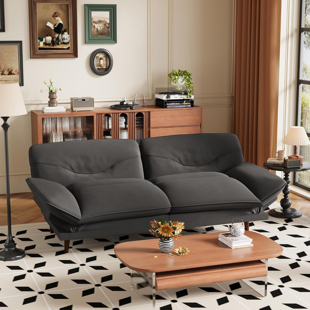 JUMMICO Convertible Futon Sofa Bed, Sleeper Futon Couch with Adjustable Backrest and Armrests, Modern Loveseat with Sturdy Wood Frame for Small Spaces, Apartments (Fabric, Dark Gray)