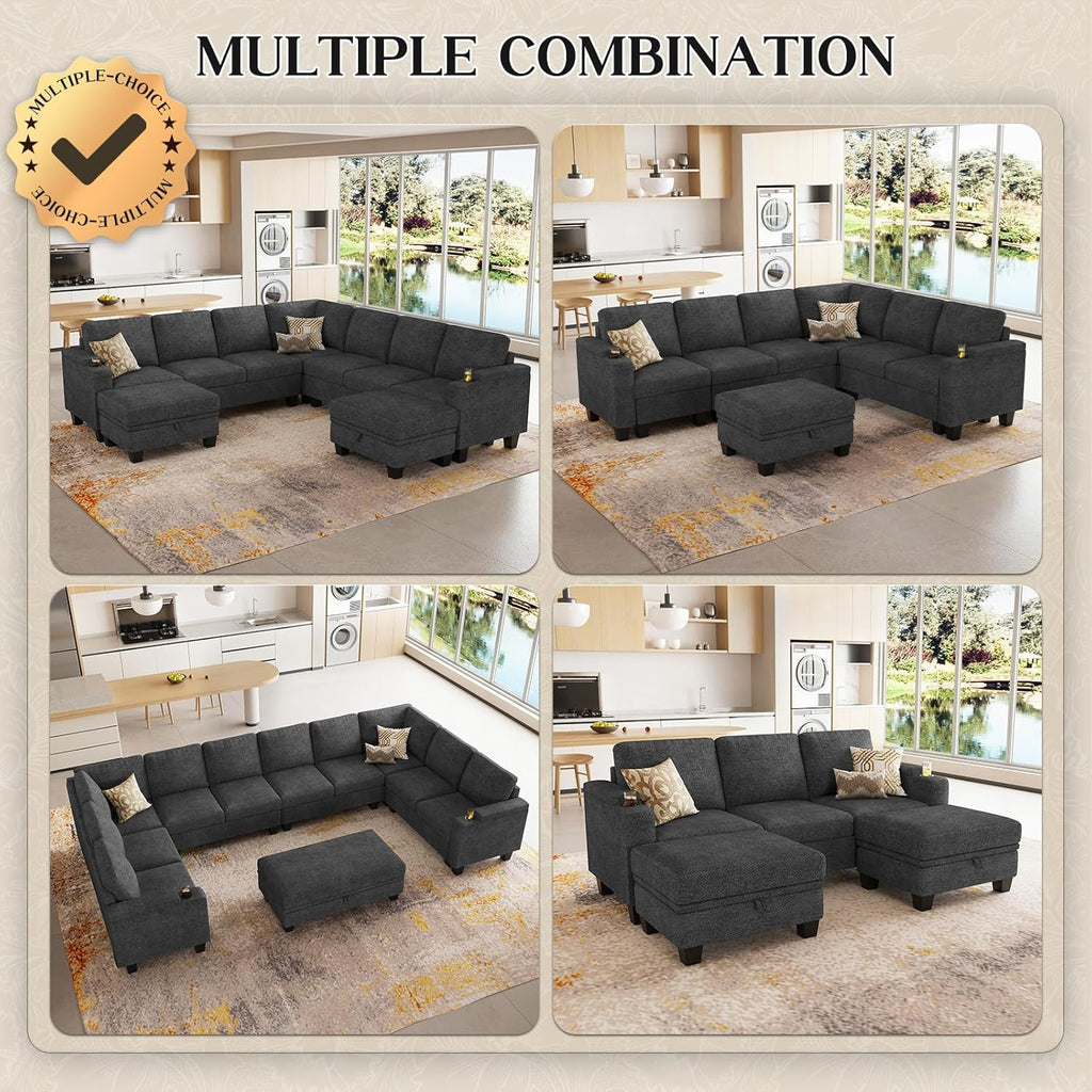 Belffin Chenille Modular Sectional Sofa Convertible L Shaped Corner Couches for Living Room with Storage Armrest with Cup Holder Dark Grey Couch