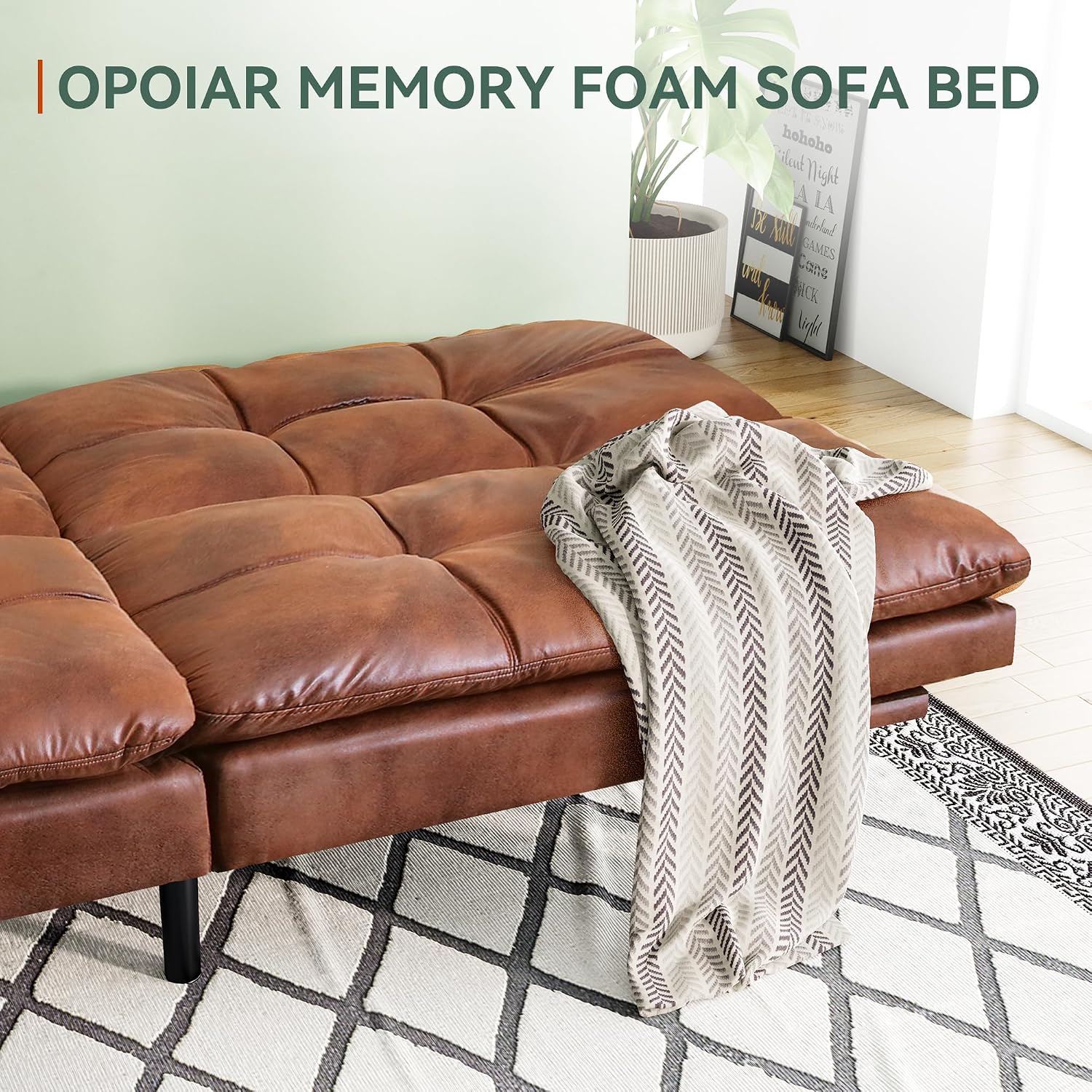 Opoiar 71' L Covertible Futon Sofa Bed,Faux Leather Futon Couch, Memory Foam Modern Loveseat Sleeper, Small Splitback Sofa Couches for Living Room,RV,Home Office,Apartment,Brown