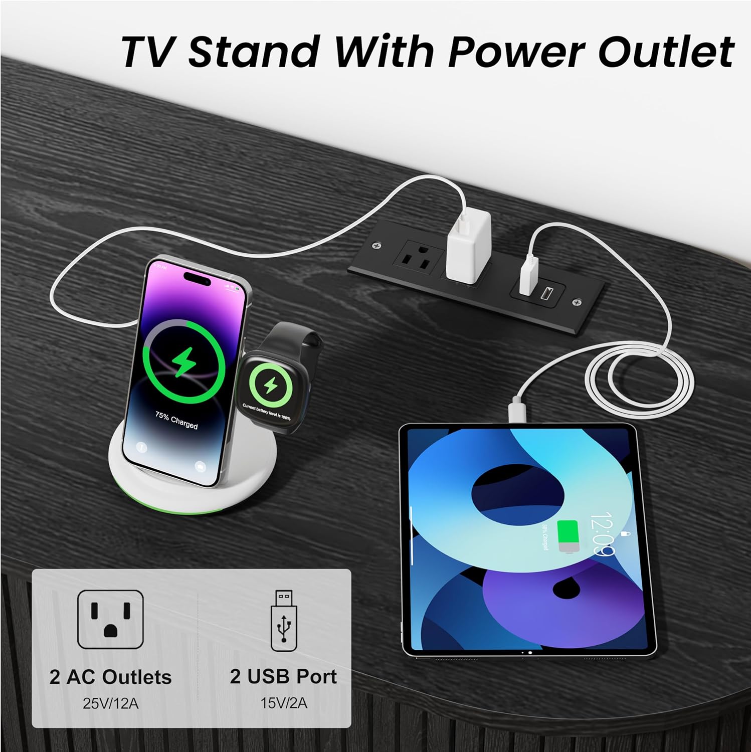 DHH 55 Inch Mid Century Modern TV Stand with Power Outlet for TVs up to 60 Inch, Entertainment Center with Storage and Adjustable Shelves, Media Console with Sliding Doors for Living Room(Black)
