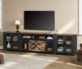 WAMPAT TV Stand Set for 100 inch TV,Door Storage Cabinet with Mesh for Living Room,Farmhouse Storage Units with Open and Adjustable Shelf,Antique White, Dark Walnut and Black
