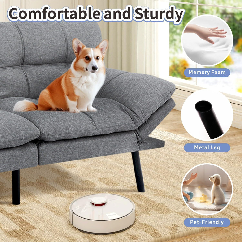 MUUEGM Futon Sofa Bed 71' Ash Convertible Memory Foam Futon Couch Bed Modern Loveseat Sleeper with Adjustable Backrests Armrests for Living Room,Small Space,Office