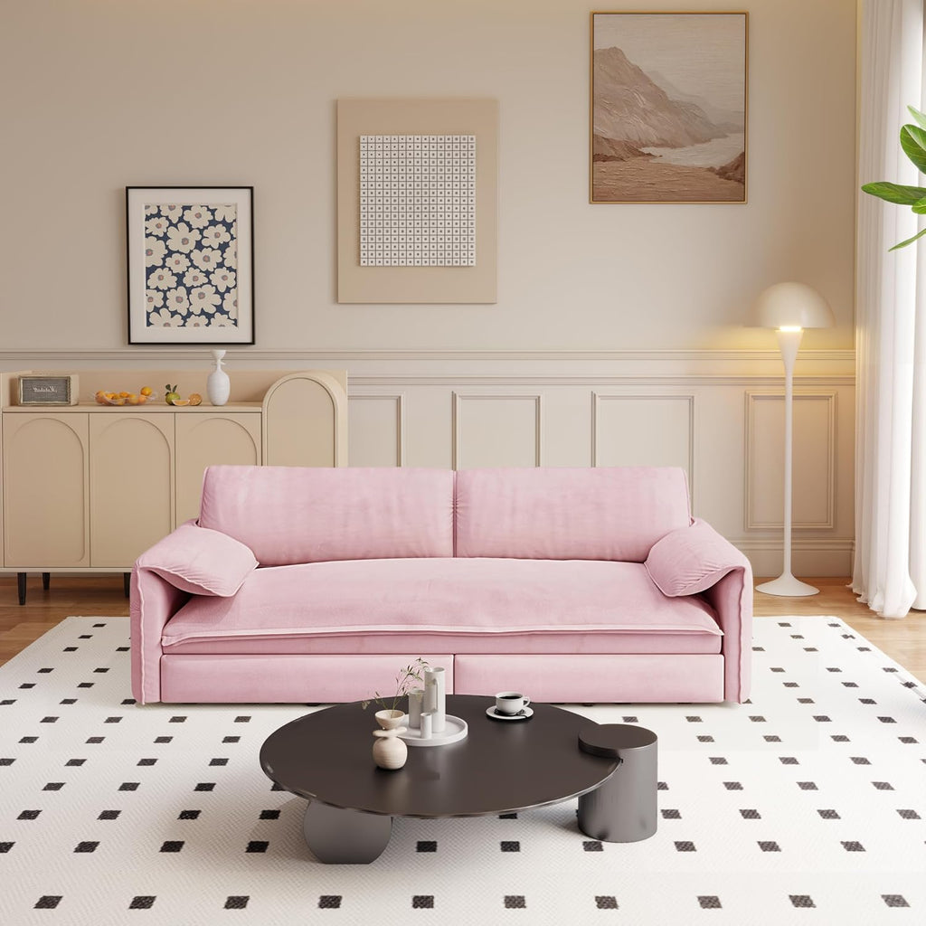 Cilee 66' Folding Sofa Bed, 3-in-1 Convertible Loveseat Sleeper Sofa, Pull Out Futon Sofa Bed, Comfy Floor Couch with Storage Pocket, Love Seats Furniture for Living Room, Velvet, Pink