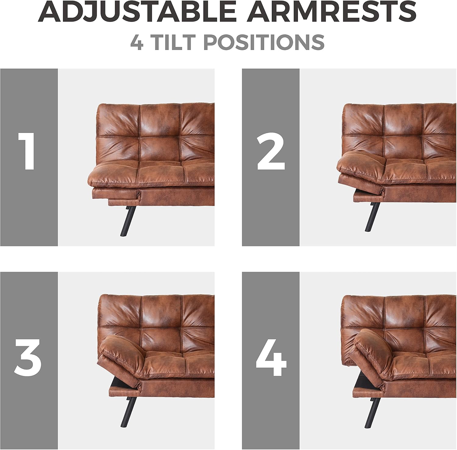 Anwick Convertible Memory Foam Futon Couch Bed, Leather Futon Sofa Bed, Folding Modern Sleeper Sofa with Quick Adjustable Armrest and Backrest for Studio Apartment/Home Office/Small Space (Brown)