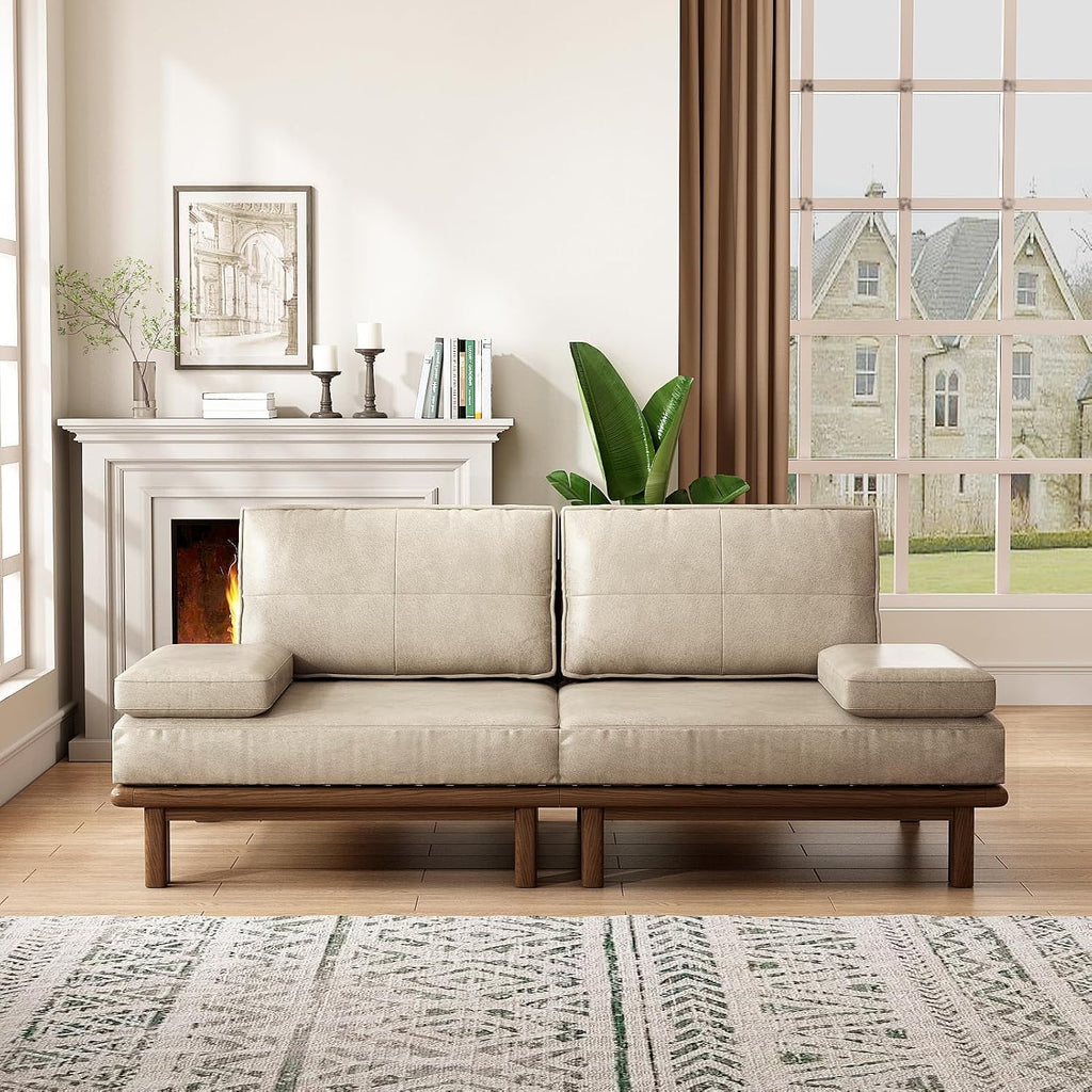 Lartis 78.7' Sofa Bed, Sleeper Pull Out Couch, Modern Couch Convertible Modern Futon for Living Room/Apartment/Bedroom, Modular Design Sofa,Full Solid Wood Frame（Beige,Tech Cloth）