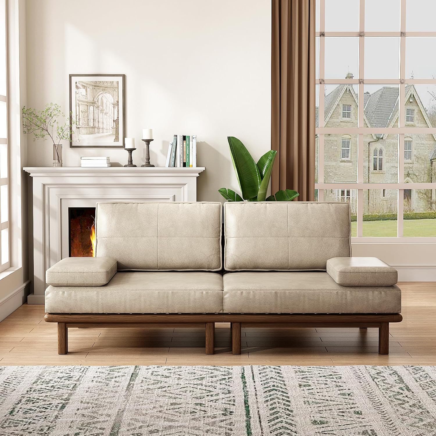 Lartis 78.7' Sofa Bed, Sleeper Pull Out Couch, Modern Couch Convertible Modern Futon for Living Room/Apartment/Bedroom, Modular Design Sofa,Full Solid Wood Frame（Beige,Tech Cloth）