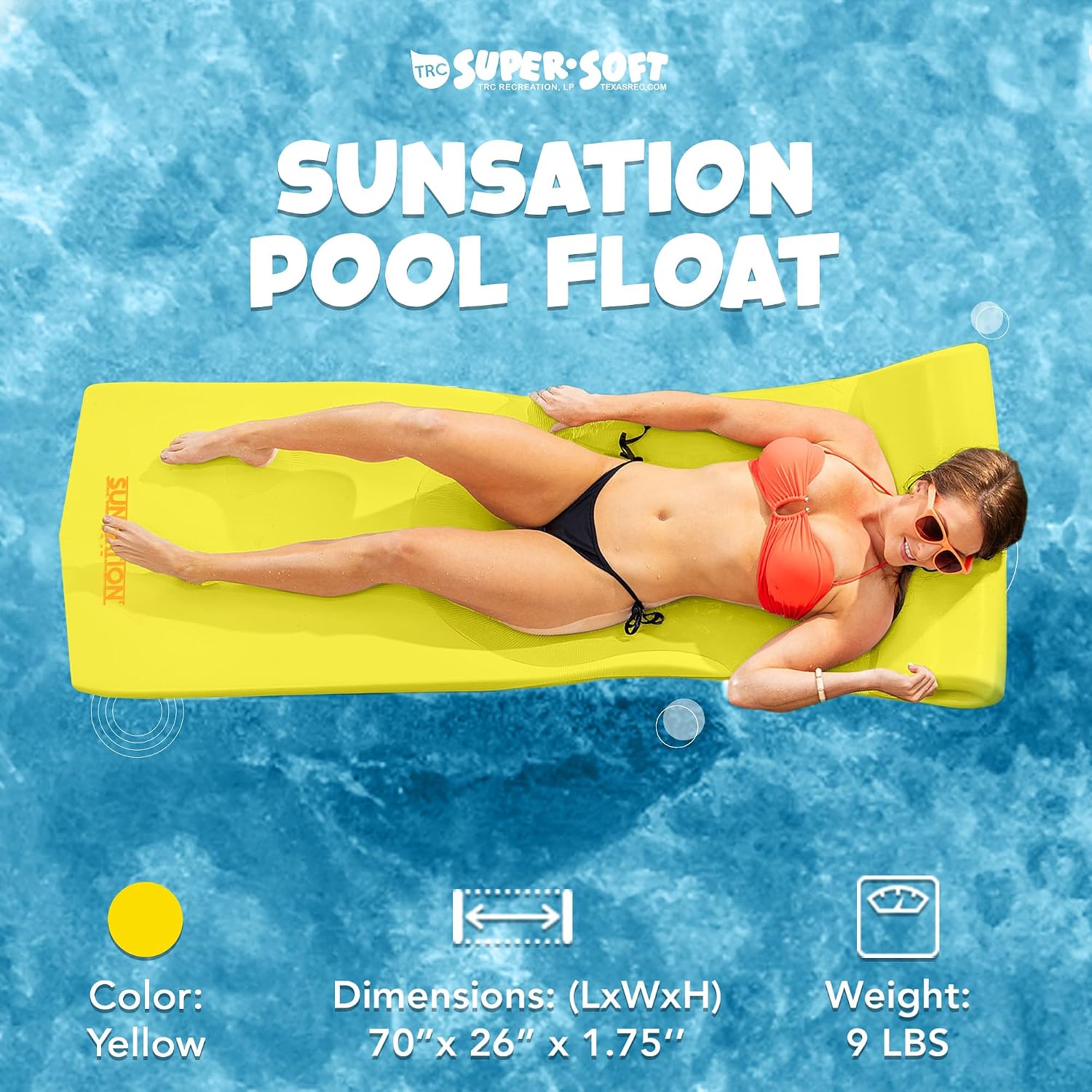 TRC Recreation Sunsation Thick Foam Pool Float Lounger w/Headrest for Lounging & Sunbathing in Swimming Pools, Beaches & Lakes