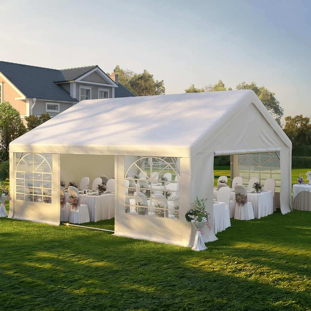 GARTOO 20' x 20' Heavy Duty Party Tent - Outdoor Wedding Gazebo Event Shelter Canopy with Removable Sidewall & 4 Sand Bags for Outdoor Event, Wedding, Birthday Party