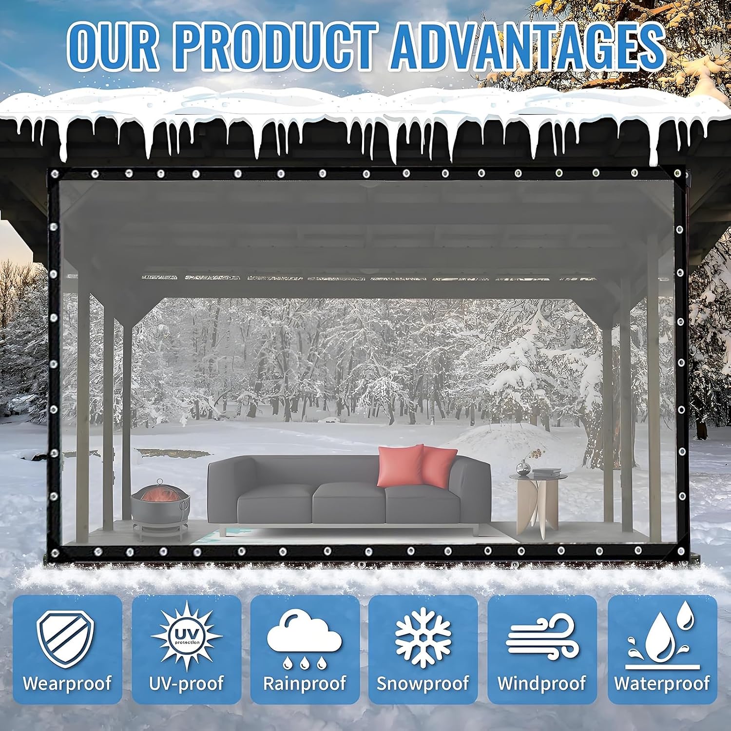 Clear Plastic Tarp for Pergola 14x20 FT, Anti Tear PVC Waterproof Cover with Metal Grommets, 0.12mm Thick for Porch Swimming Pool Chicken Coop Yard Gazebo