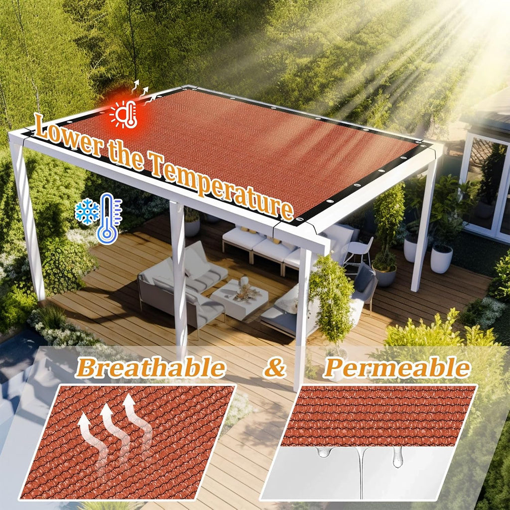 Shade&Beyond Customized Size 90% Sun Shade Cloth with Grommets, 14' X 20' Pergola Shade Cover Canopy, Mesh Tarp Sun Screens for Patio, Outdoor, Garden, Backyard GN08, Rust Red