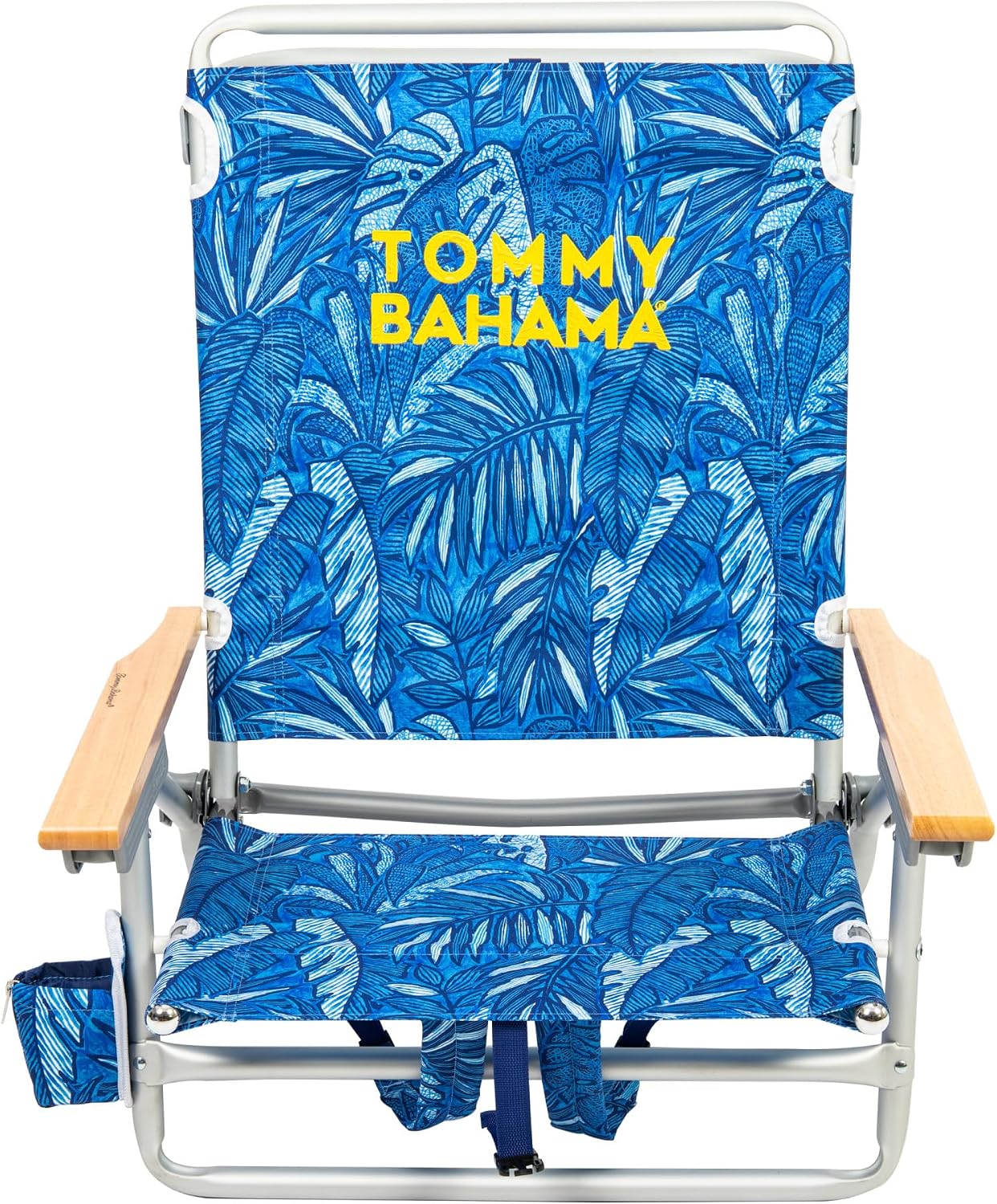 Tommy Bahama 2-Pack 5-Position Classic Lay Flat Backpack Beach Chair with Cooler and Cup Holder, Portable Folding Beach Chair for Tanning, Blue Tropical Leaves