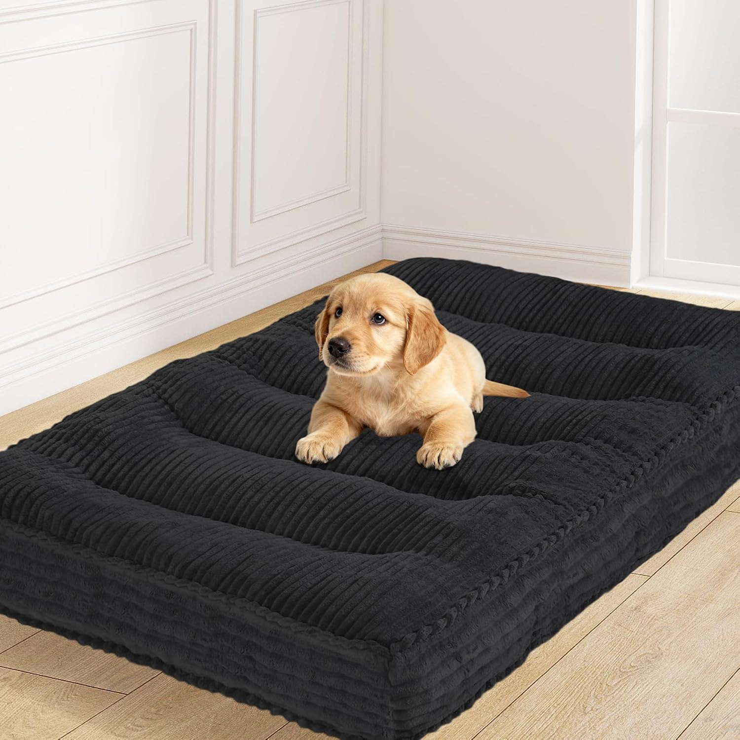 8' Futon Mattress Full Size 54' x 80', Futon Sofa Couch Bed with Twisted Rope Design Edging, Extra Thick Corded Floor Futon Mattress Sleeping Mat for Adults, Camping, Dorm, Black(Frame Not Included)