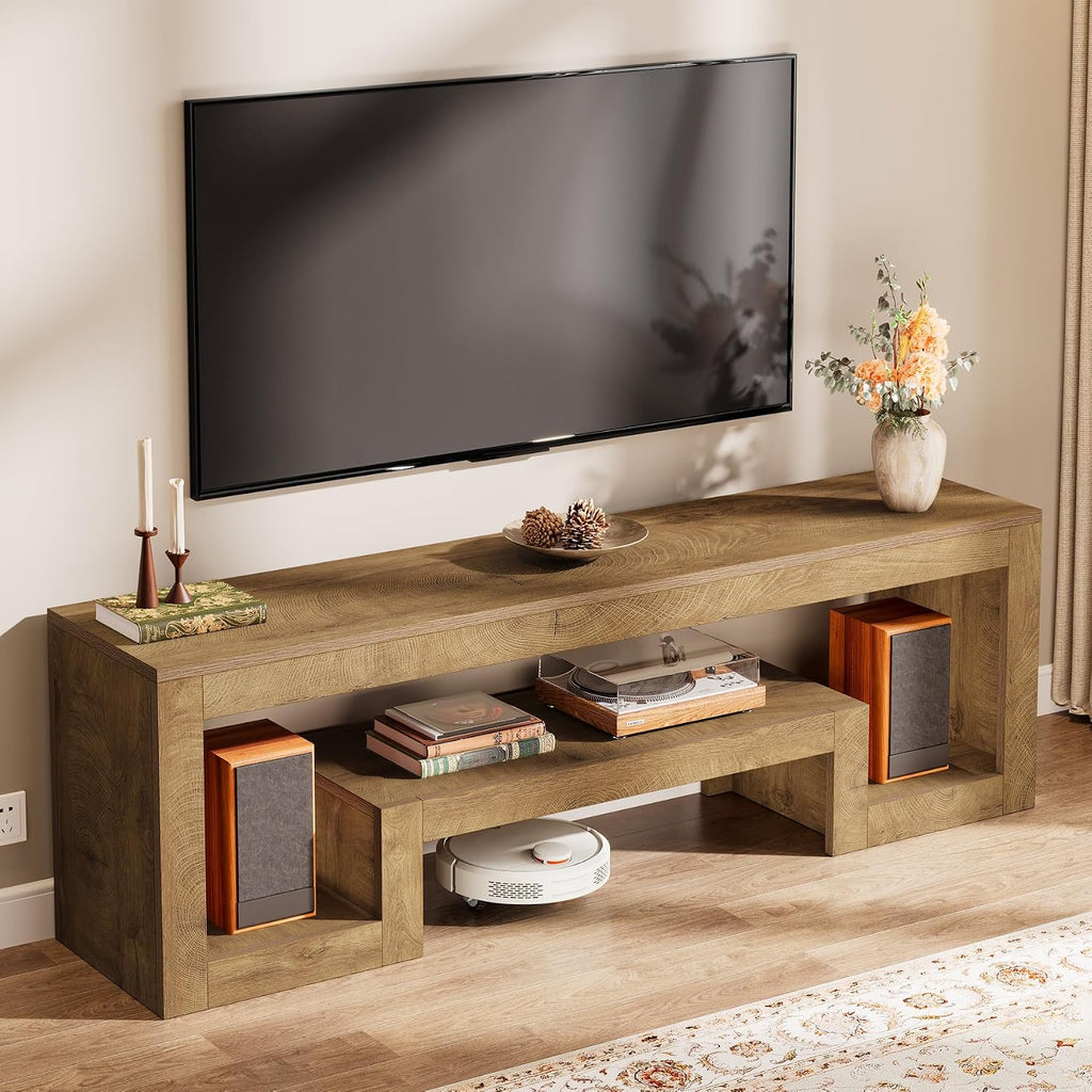 Tribesigns 63-Inch TV Stand for 55/60/65/75-Inch TVs, Farmhouse Entertainment Center with Open Storage Shelves, Wood Television Console for Living Room, Bedroom, Wood