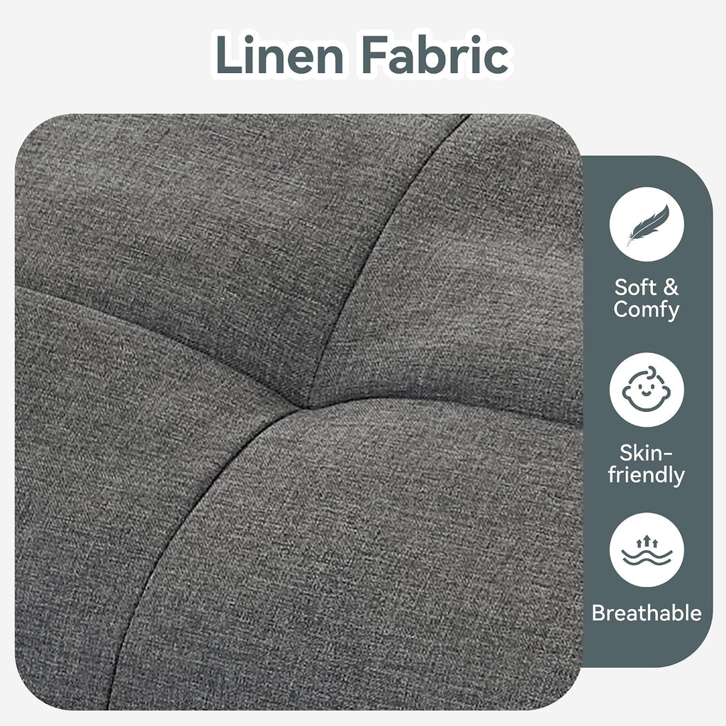 Vyfipt Convertible Futon Sofa Bed, Grey Linen Futon Couch with Adjustable Backrest & Armrests, Folding Small Recliner Sleeper Sofa Bed for Living Room, Apartment, Office