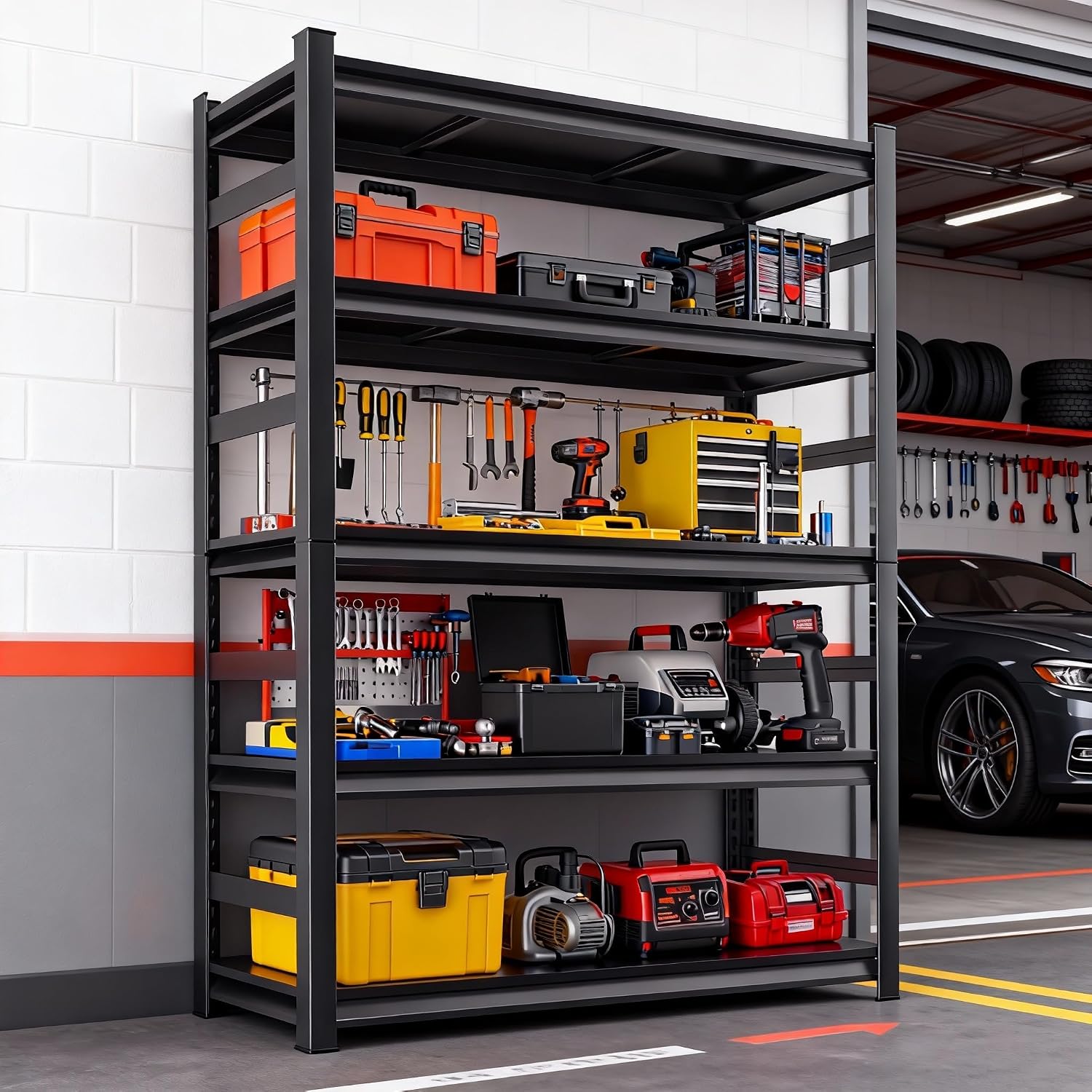 Metal Shelving, Garage Shelves Series, Heavy Duty Storage Shelf, Large Industrial Steel Racks for Garage, Basement and Factories, Multifunctional Utility Shelving Unit