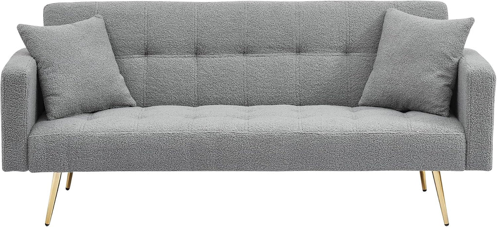 Eafurn Teddy Fleece Folding Sleeper Sofa Bed Convertible Futon Loveseat Couch with 3 Adjustable Backrest, Tufted Recliner Lounge Sofabed Daybed with Golden Metal Legs for Living Room Apartment