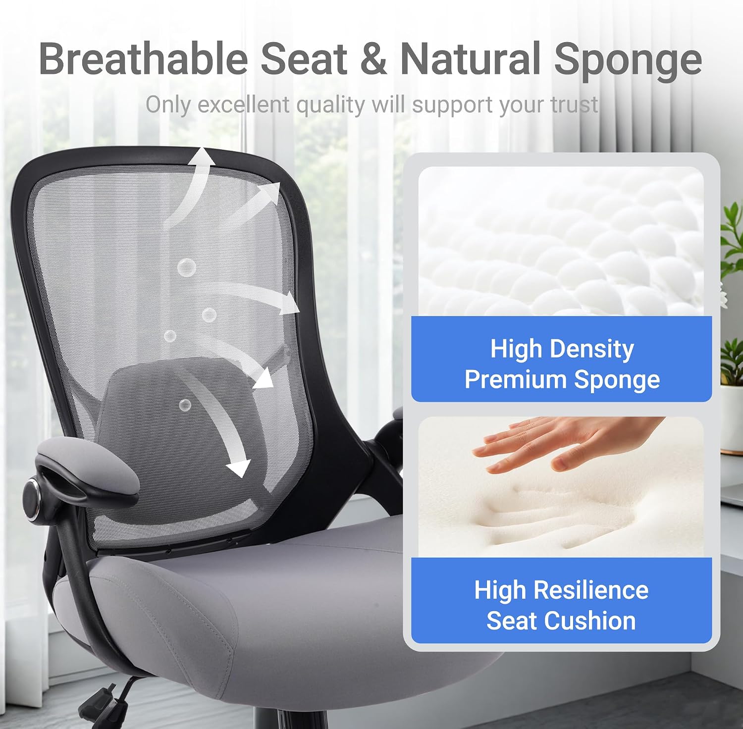 HYLONE 400lbs Heavy Duty Office Chair, 5' Thickened Seat Ergonomic Desk Chair with Adjustable Armrests, Home Office Computer Chairs for Long Hours Mesh Executive Chair(Dark Grey)