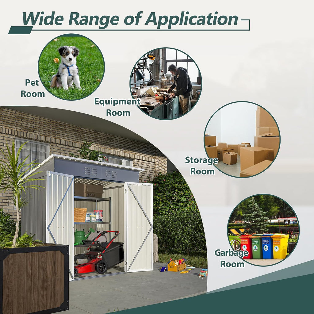 6 x 4 FT Outdoor Storage Shed, Metal Garden Shed with Floor Frame, Small Tool Shed Outdoor Storage with Lockable Sliding Doors & Air Vents, Storage House Waterproof for Backyard, Lawn, Grey