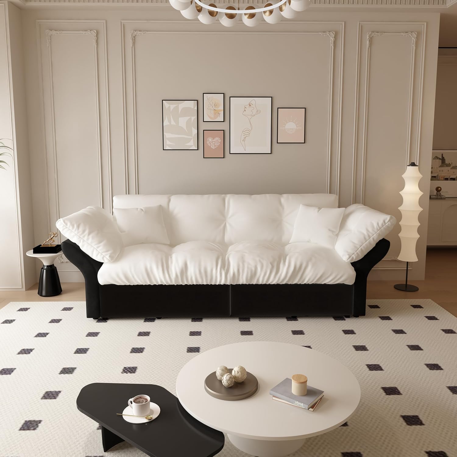 3-in-1 Multi-Functional Sleeper Sofa Bed Convertible Queen Size Pull Out Couch Bed, Tufted Velvet Cloud Loveseat with Pillow Armrest for Guest Room & Living Room