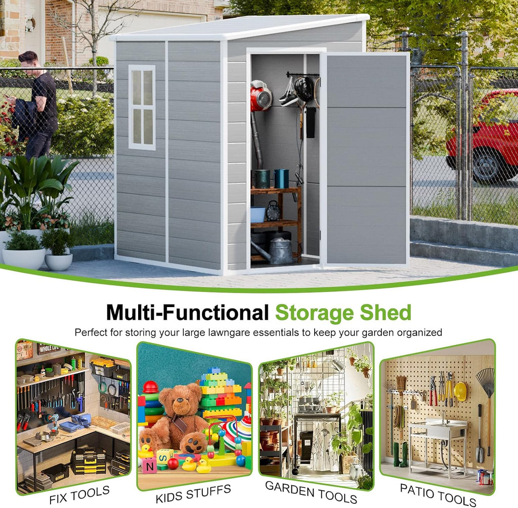 5x4 Shed Resin Outdoor Storage with Floor Included, Lean to Sheds Waterproof Small Plastic Garden Tool Sheds