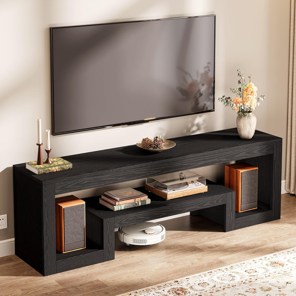 Tribesigns 63' TV Stand for 55/60/65/75-Inch TVs, Farmhouse Entertainment Center with Open Storage Shelves, Television Stands TV Console for Living Room, Bedroom, Black