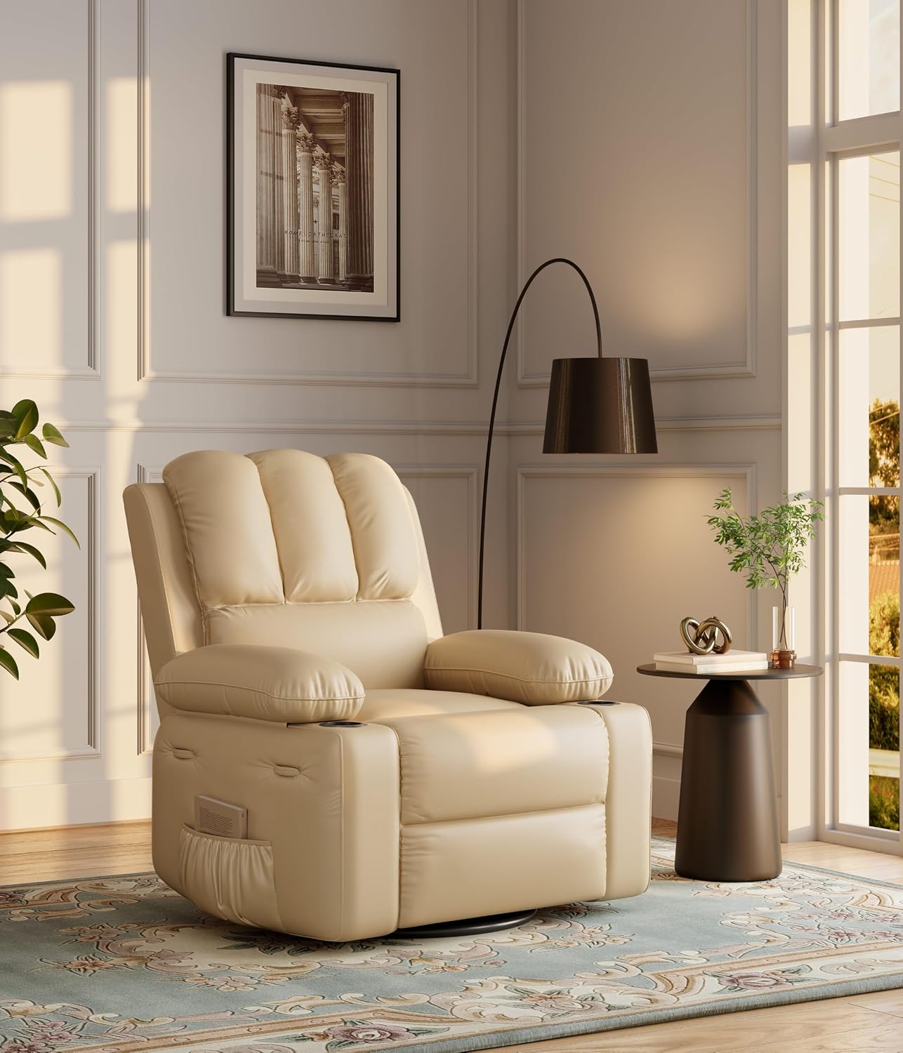 27'' Oversized PU Leather Recliner Chair for Adults, 400lbs Capacity, Manual Reclining Sofa with Cup Holder & Side Pockets, Wide Seat Living Room Chair, Easy Assembly