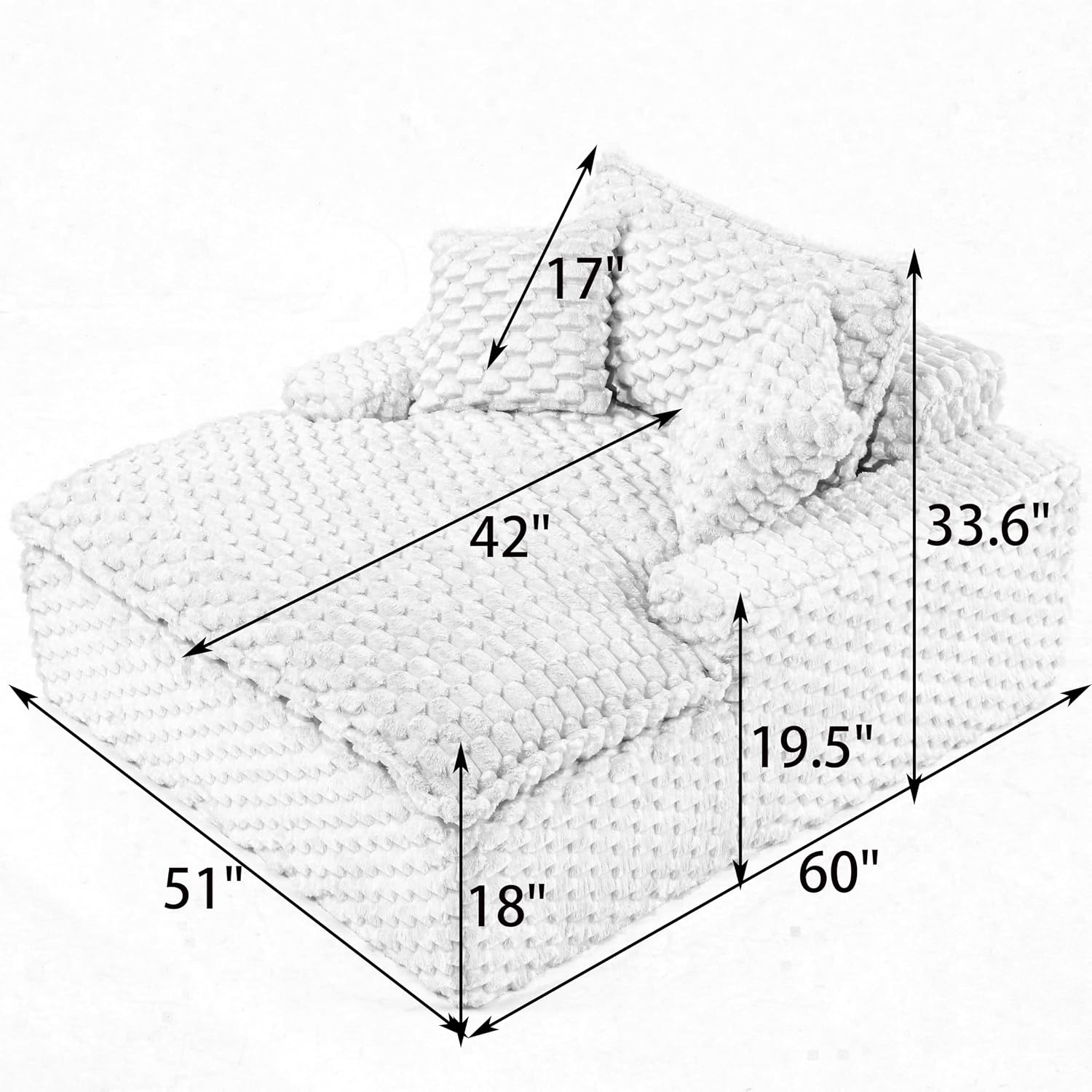 51 Inch Lounge Sofa, Boneless Cloud Couch for Living Room Bedroom, Comfy Reading Chair for Adults, Soft Textured Sleeper Chair with 2 Pillows, Frameless Floor Seating (Black)