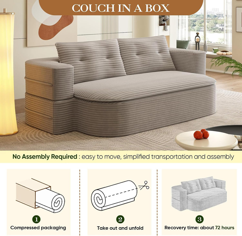 Convertible Sleeper Sofa, Modern 78-inch Folding Futon Corduroy Floor Foam Compression Loveseat Sofa Bed Couch, Foldable Full Size Guest Bed with 2 Pillows for Living Room Bedroom Apartment, Coffee